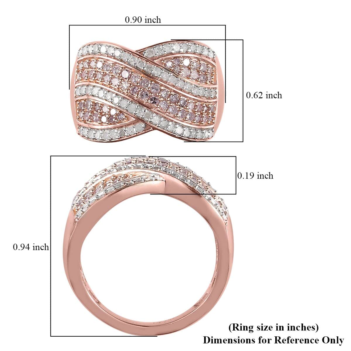 Natural Pink and White Diamond Ring in Vermeil Rose Gold Over Sterling Silver (Size 6.0) 1.00 ctw image number 5