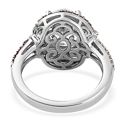Premium Mangoro Aquamarine, Natural Champagne and Diamond Ring in Platinum Over Sterling Silver (Size 10.0) 2.75 ctw