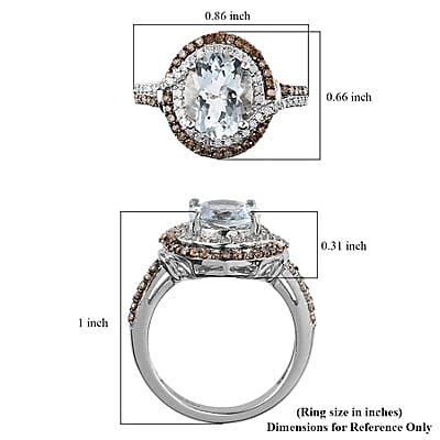 Premium Mangoro Aquamarine, Natural Champagne and Diamond Ring in Platinum Over Sterling Silver (Size 10.0) 2.75 ctw