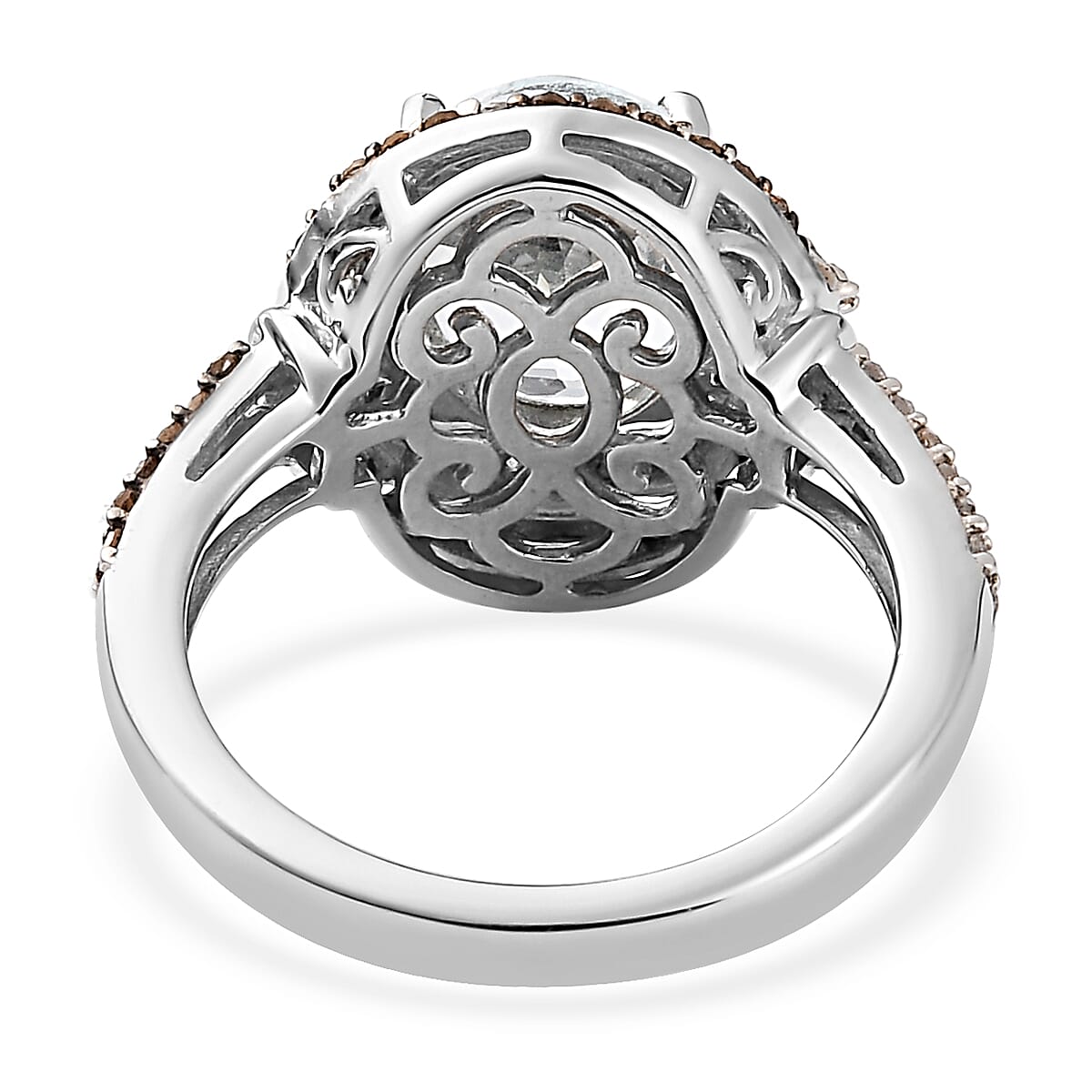 Premium Mangoro Aquamarine, Natural Champagne and Diamond Ring in Platinum Over Sterling Silver (Size 6.0) 2.75 ctw