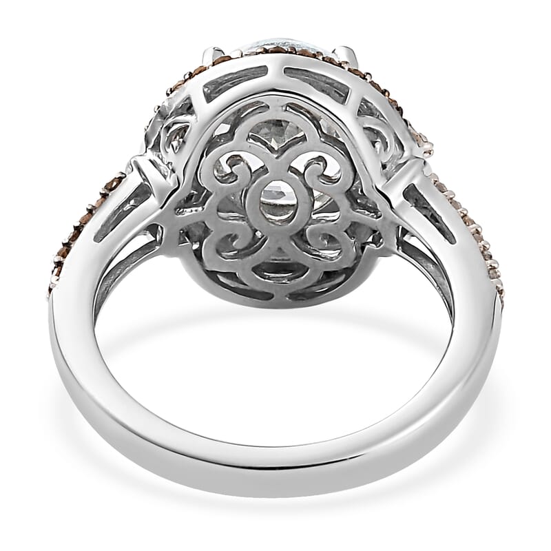 Premium Mangoro Aquamarine, Natural Champagne and Diamond Ring in Platinum Over Sterling Silver (Size 6.0) 2.75 ctw