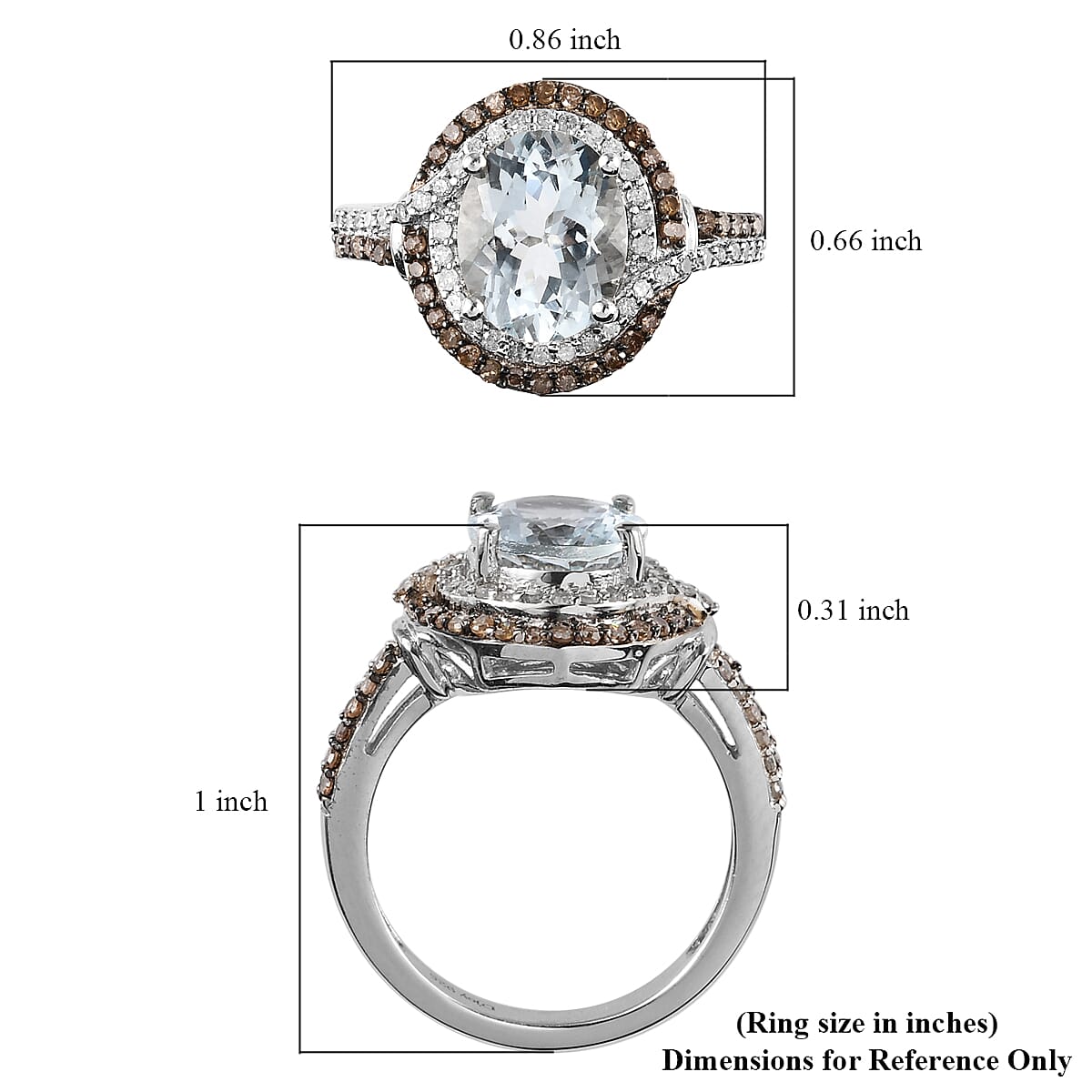 Premium Mangoro Aquamarine, Natural Champagne and Diamond Ring in Platinum Over Sterling Silver (Size 6.0) 2.75 ctw image number 5