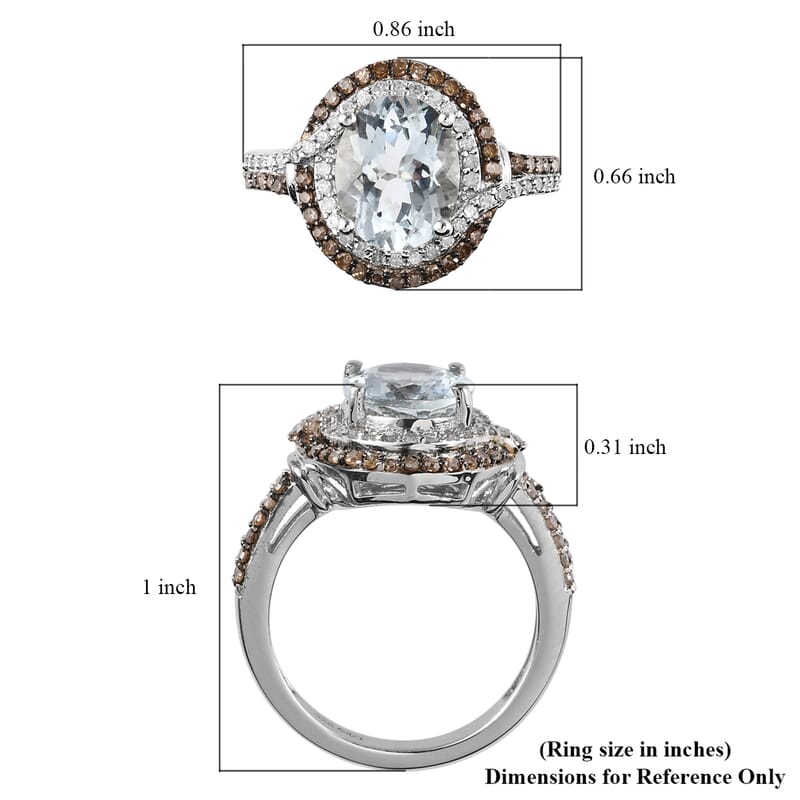 Premium Mangoro Aquamarine, Natural Champagne and Diamond Ring in Platinum Over Sterling Silver (Size 6.0) 2.75 ctw