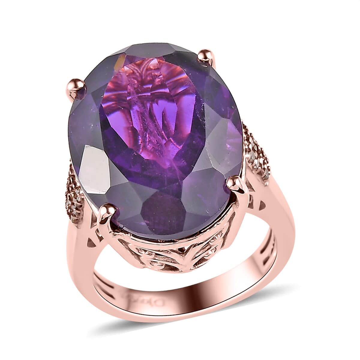 Amethyst and Natural Champagne Diamond Ring in Vermeil Rose Gold Over Sterling Silver 19.00 ctw image number 0