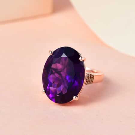 Amethyst and Natural Champagne Diamond Ring in Vermeil Rose Gold Over Sterling Silver 19.00 ctw image number 1