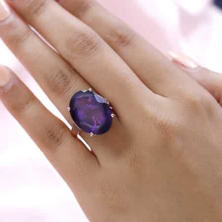 Amethyst and Natural Champagne Diamond Ring in Vermeil Rose Gold Over Sterling Silver 19.00 ctw image number 2