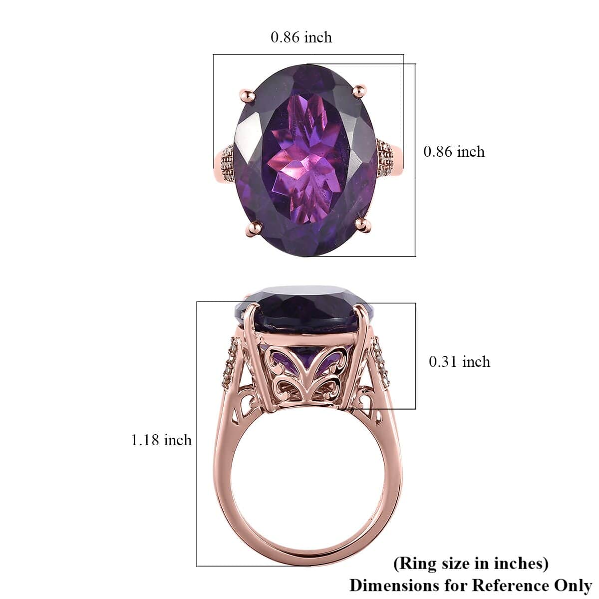 Amethyst and Natural Champagne Diamond Ring in Vermeil Rose Gold Over Sterling Silver 19.00 ctw image number 4