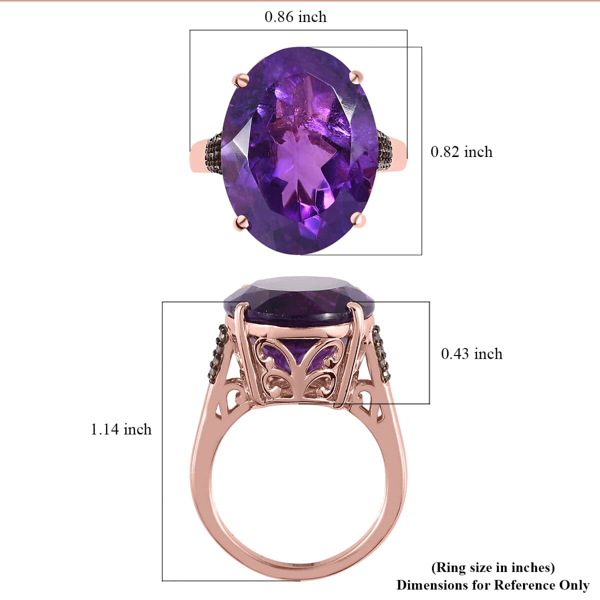Amethyst and Natural Champagne Diamond Ring in Vermeil Rose Gold Over Sterling Silver 19.00 ctw image number 5