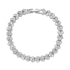 Simulated Diamond Braid Layer Bracelet in Silvertone (6.75 In)