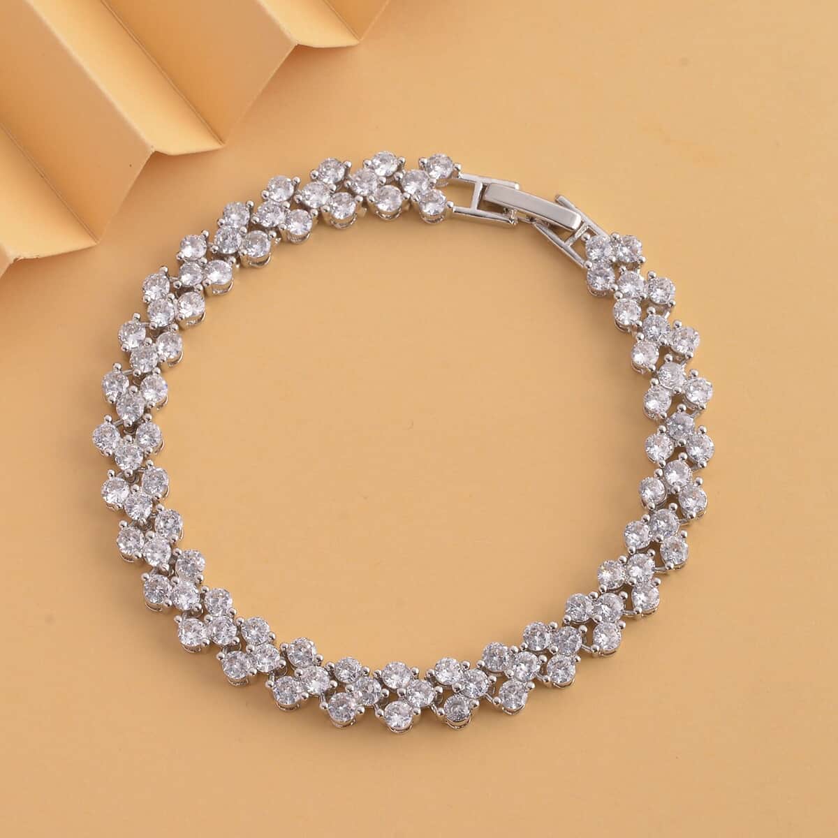 Simulated Diamond Braid Layer Bracelet in Silvertone (6.75 In) image number 1