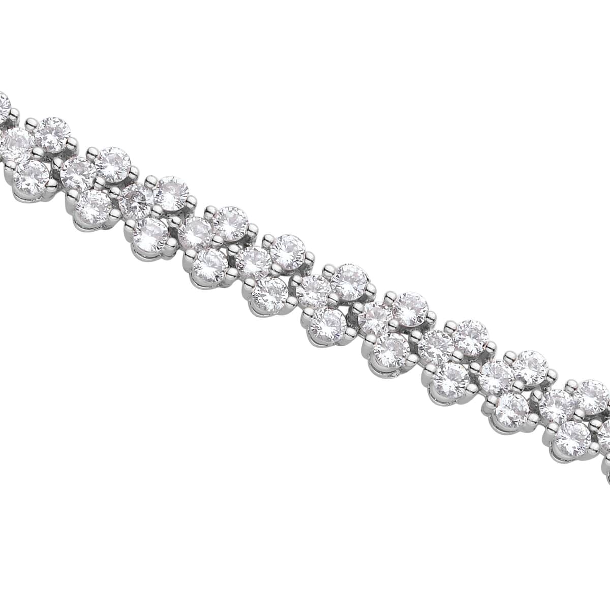 Simulated Diamond Braid Layer Bracelet in Silvertone (6.75 In) image number 2