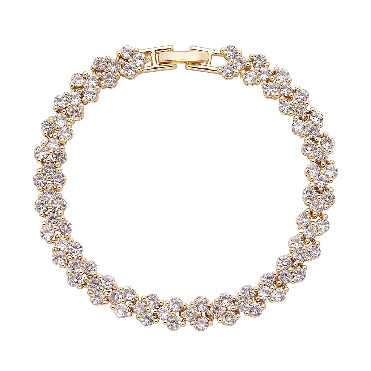 Simulated Diamond Braid Layer Bracelet in Goldtone (6.75 In) image number 0