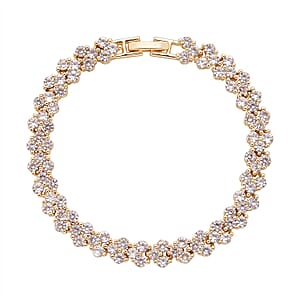 Simulated Diamond Braid Layer Bracelet in Goldtone (6.75 In)