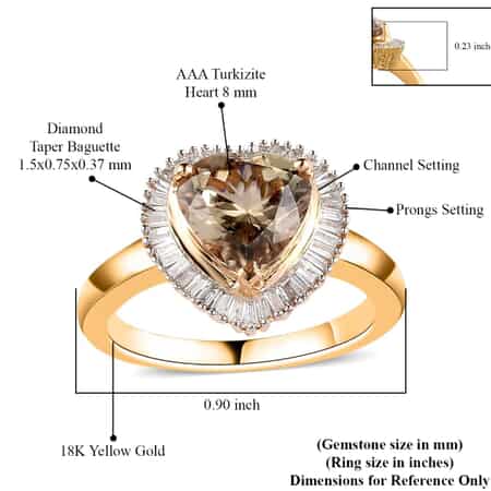 ILIANA 18K Yellow Gold AAA Turkizite and G-H SI Diamond Heart Halo Ring 4.65 Grams 2.45 ctw image number 5