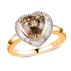 Iliana 18K Yellow Gold AAA Turkizite and G-H SI Diamond Heart Halo Ring (Size 8.0) 4.65 Grams 2.25 ctw