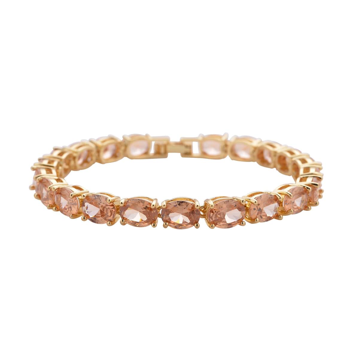 Simulated Champagne Color Diamond Tennis Bracelet in Goldtone (7.50 In) 35.00 ctw image number 0