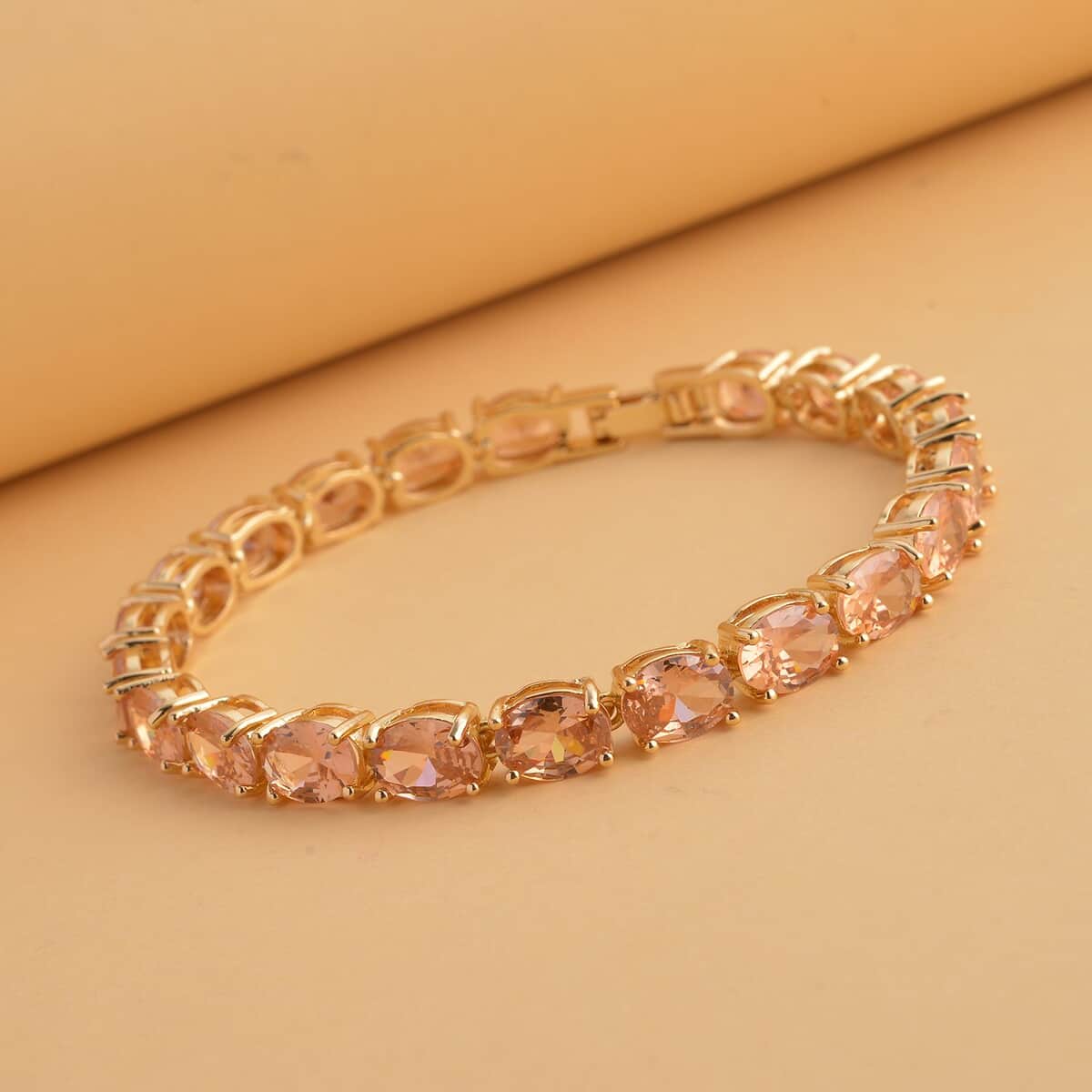 Simulated Champagne Color Diamond Tennis Bracelet in Goldtone (7.50 In) 35.00 ctw image number 1