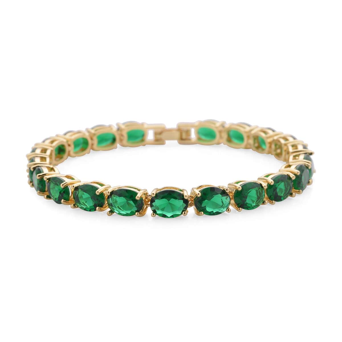 Simulated Emerald Tennis Bracelet in Goldtone (7.50 In) 35.00 ctw image number 0