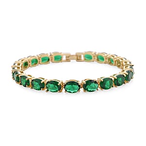 Simulated Emerald Tennis Bracelet in Goldtone (7.50 In) 35.00 ctw