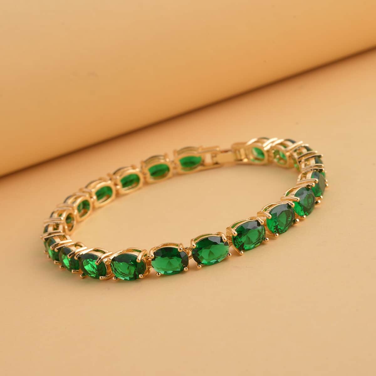 Simulated Emerald Tennis Bracelet in Goldtone (7.50 In) 35.00 ctw image number 1