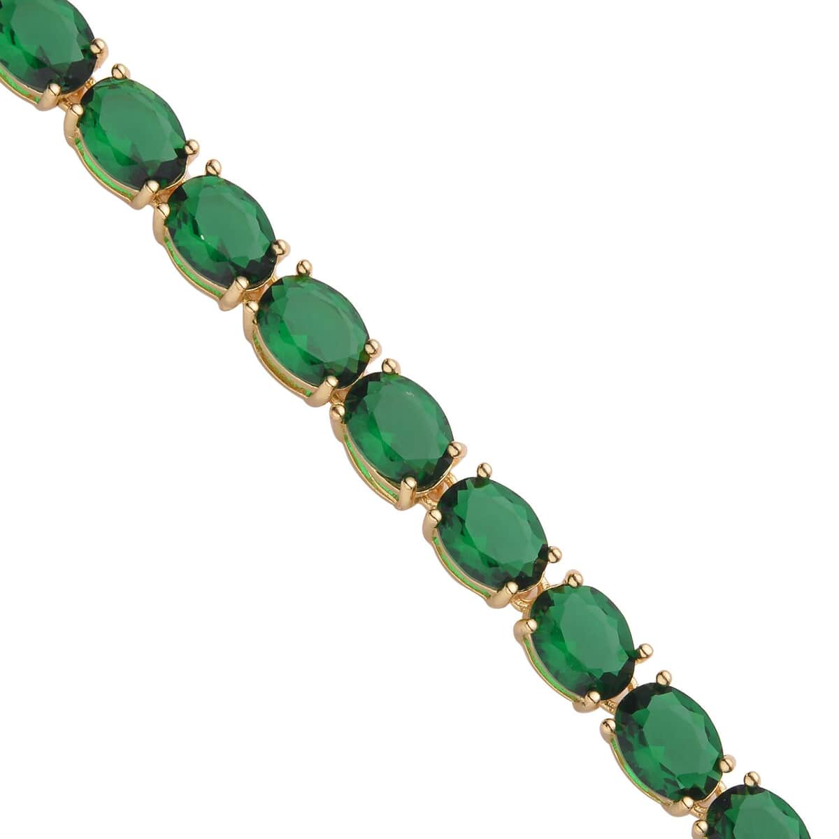 Simulated Emerald Tennis Bracelet in Goldtone (7.50 In) 35.00 ctw image number 2