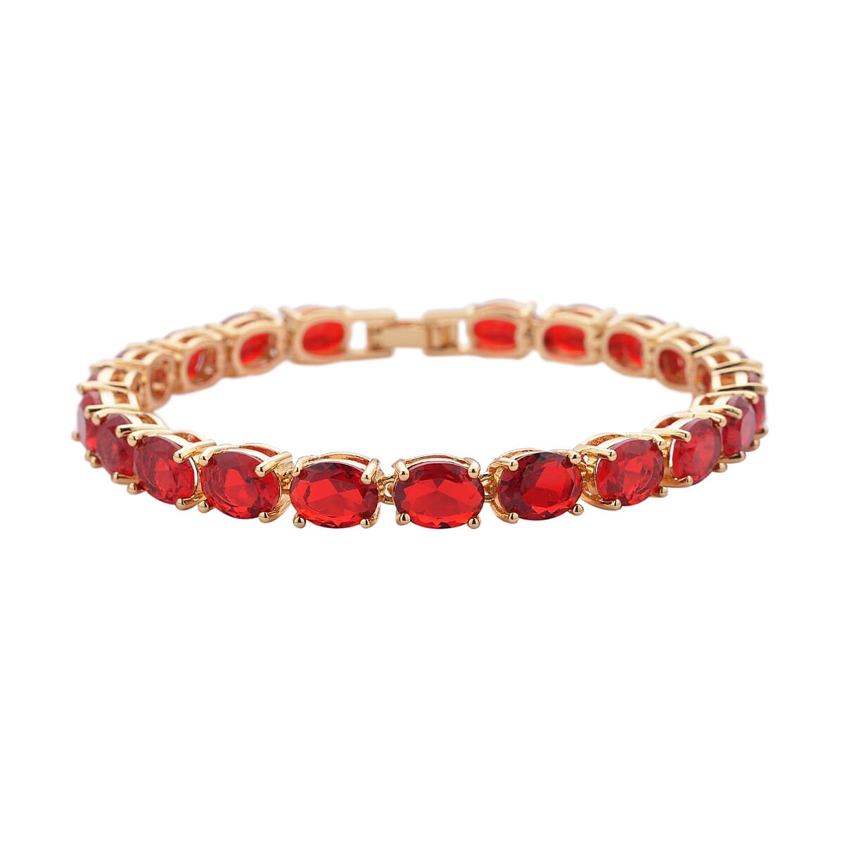 Simulated Red Diamond Tennis Bracelet in Goldtone (7.50 In) 35.00 ctw image number 0