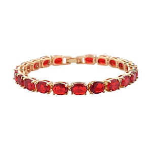 Simulated Red Diamond Tennis Bracelet in Goldtone (7.50 In) 35.00 ctw