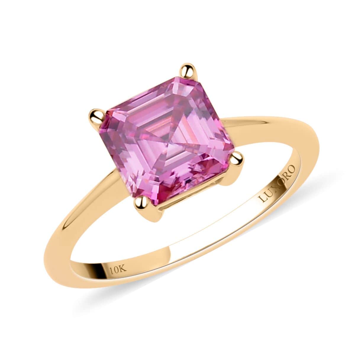 Luxoro 10K Yellow Gold Asscher-Cut Pink Moissanite Solitaire Ring (Size 9.0) 2.50 ctw image number 0