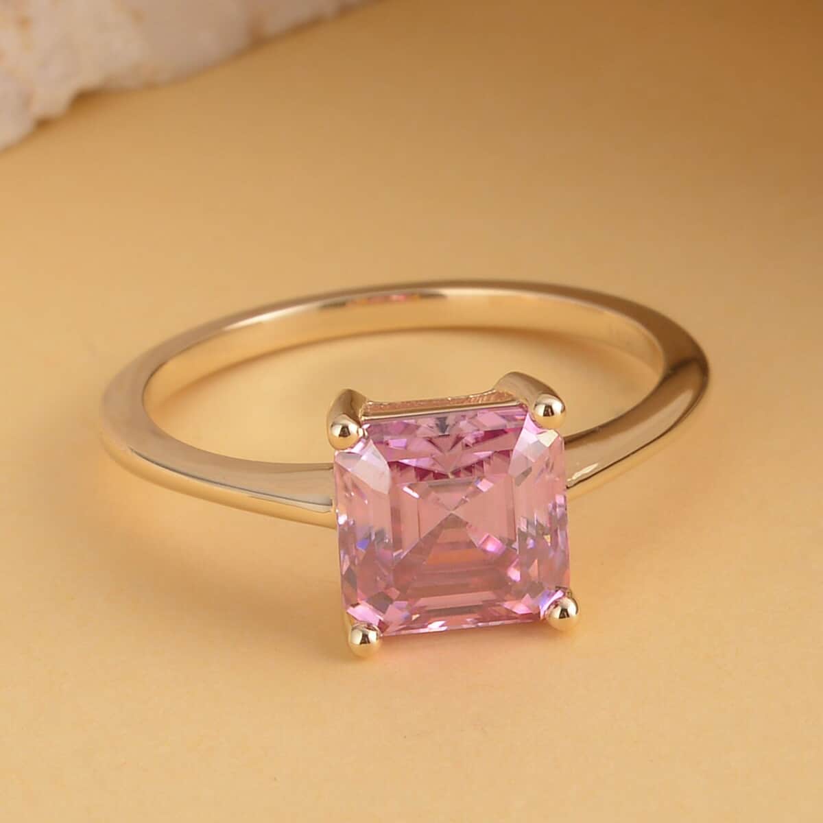 Luxoro 10K Yellow Gold Asscher-Cut Pink Moissanite Solitaire Ring (Size 9.0) 2.50 ctw image number 1