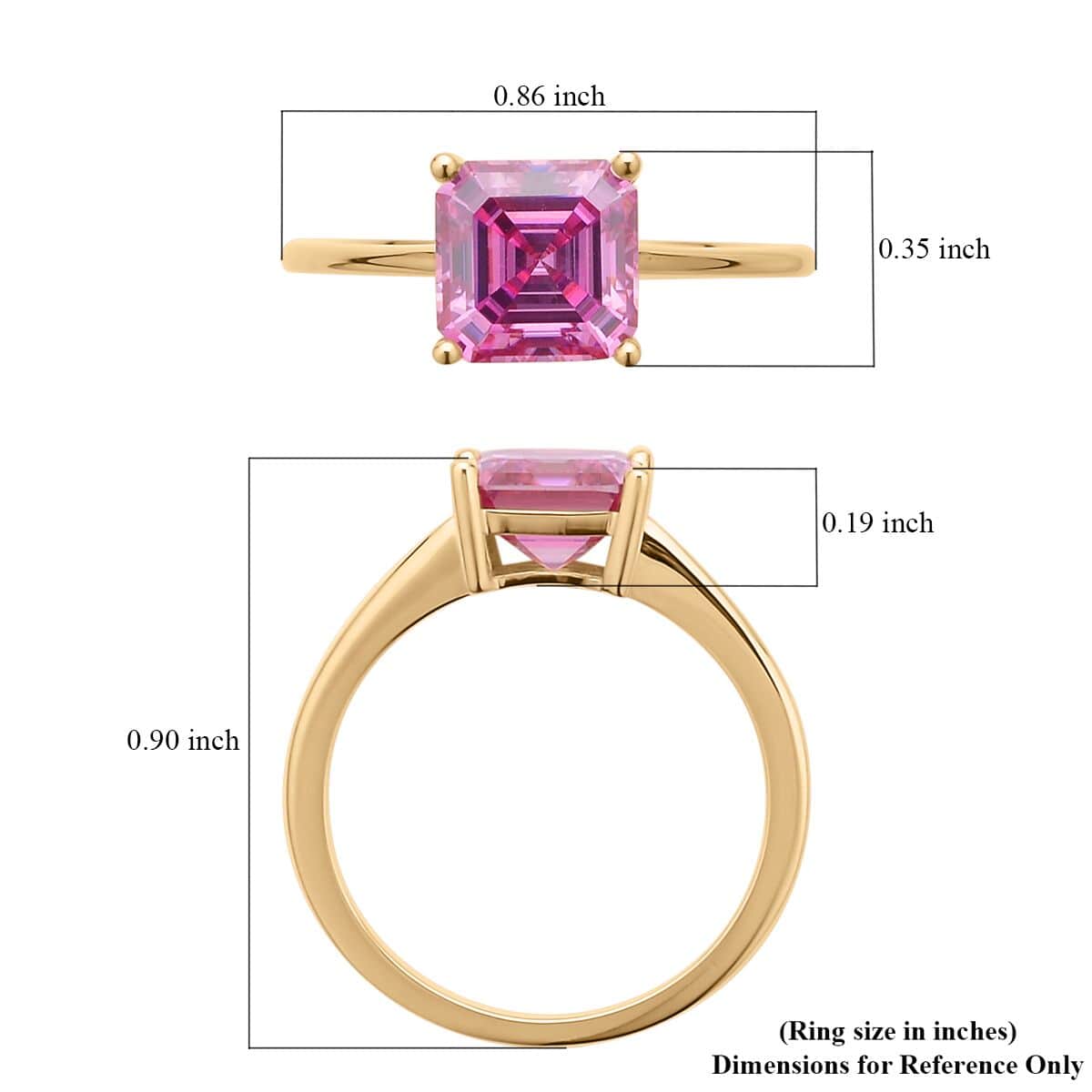 Luxoro 10K Yellow Gold Asscher-Cut Pink Moissanite Solitaire Ring (Size 9.0) 2.50 ctw image number 5