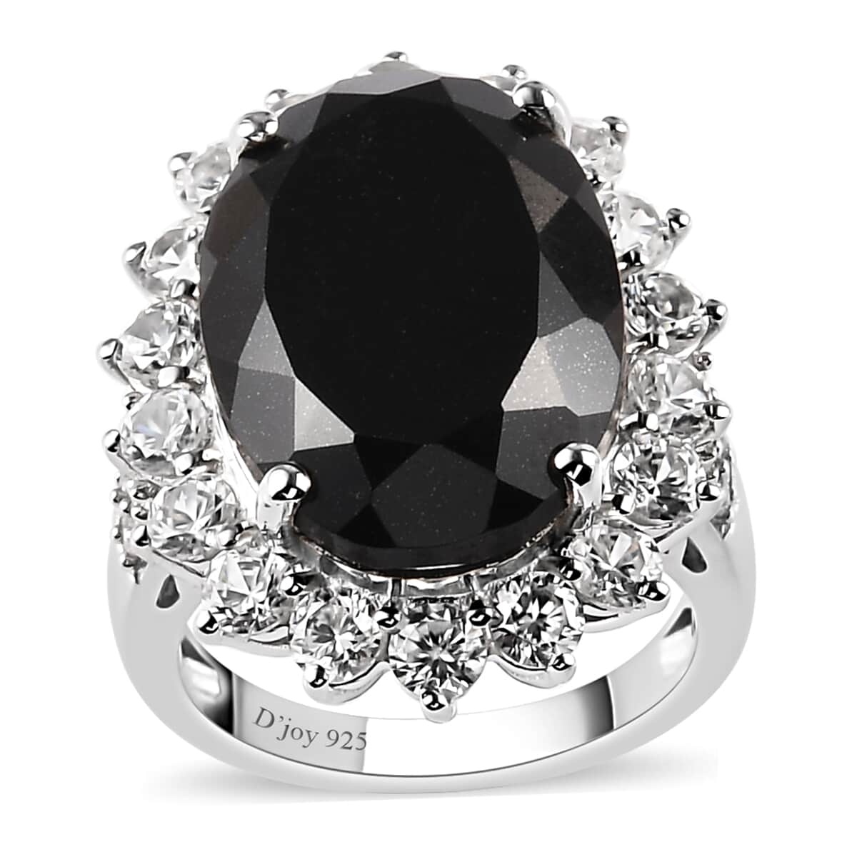 Australian Black Tourmaline and Natural White Zircon Sunburst Ring in Platinum Over Sterling Silver 18.90 ctw image number 0