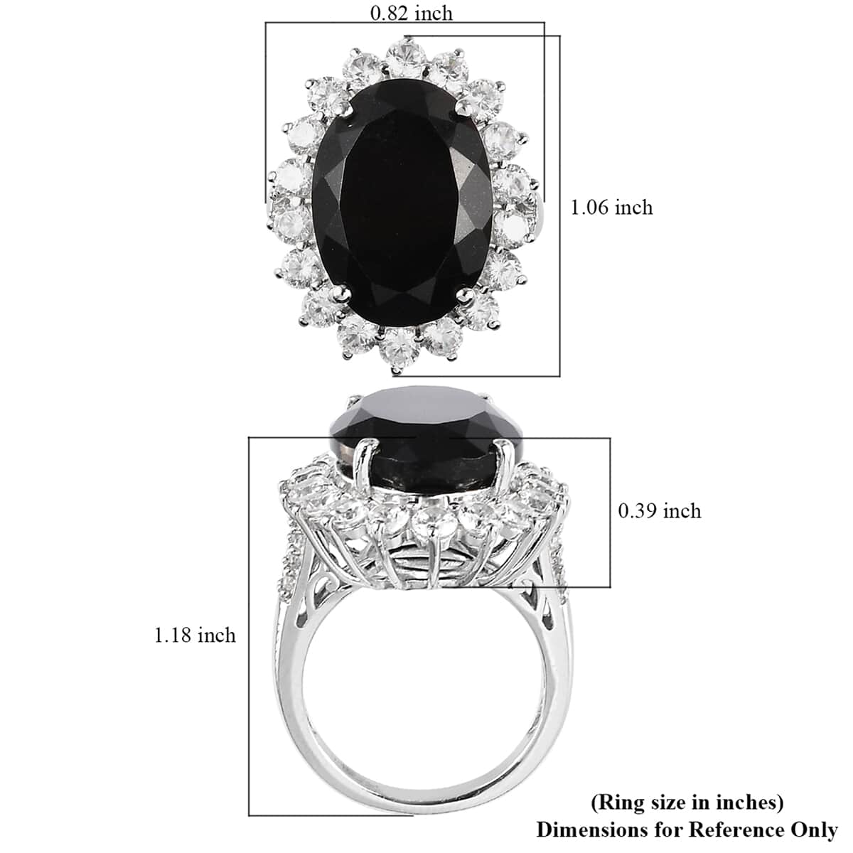 Australian Black Tourmaline and Natural White Zircon Sunburst Ring in Platinum Over Sterling Silver 18.90 ctw image number 5