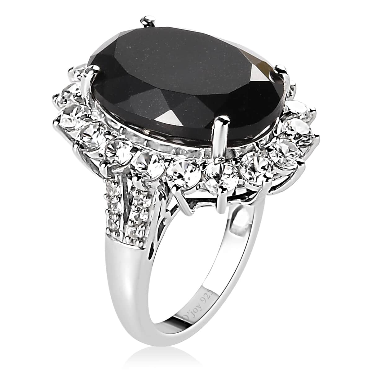 Australian Black Tourmaline and White Zircon Sunburst Ring in Platinum Over Sterling Silver (Size 7.0) 18.90 ctw image number 3