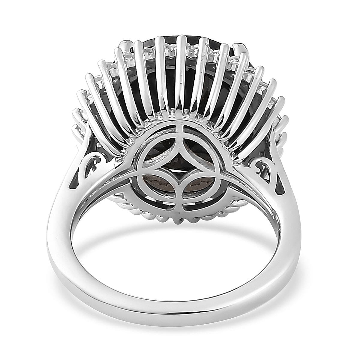 Australian Black Tourmaline and Natural White Zircon Halo Ring in Platinum Over Sterling Silver (Size 10.0) 12.00 ctw