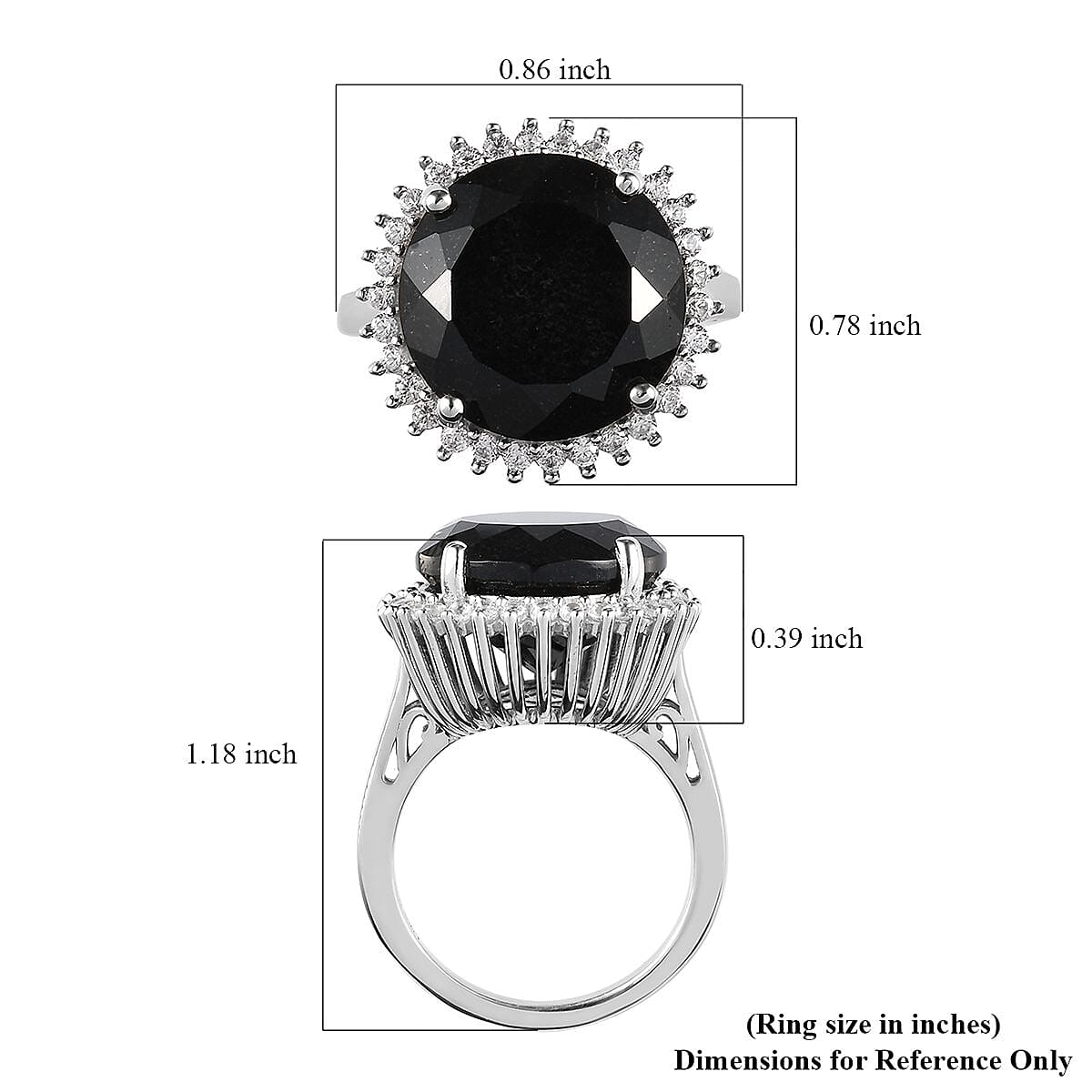 Australian Black Tourmaline and Natural White Zircon Halo Ring in Platinum Over Sterling Silver (Size 10.0) 12.00 ctw