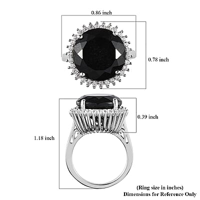 Australian Black Tourmaline and Natural White Zircon Halo Ring in Platinum Over Sterling Silver (Size 10.0) 12.00 ctw