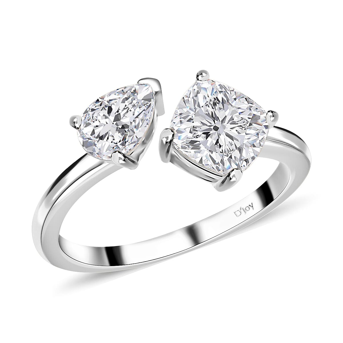 Moissanite 2.35 ctw Bypass 2 Stone Mixed Shape Ring in Rhodium Over Sterling Silver (Size 10.0)