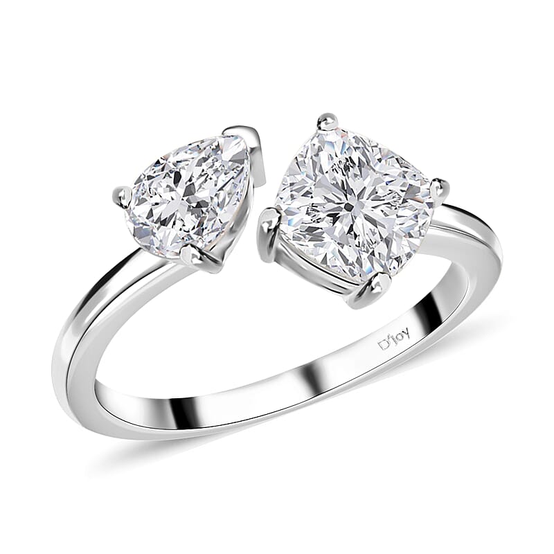 Moissanite 2.35 ctw Bypass 2 Stone Mixed Shape Ring in Rhodium Over Sterling Silver (Size 10.0)