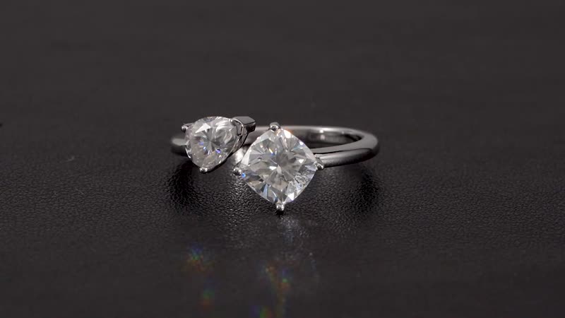 Moissanite Bypass 2 Stone Mixed Shape Ring in Rhodium Over Sterling Silver (Size 10.0) 2.35 ctw