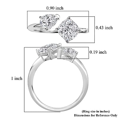 Moissanite 2.35 ctw Bypass 2 Stone Mixed Shape Ring in Rhodium Over Sterling Silver (Size 10.0)