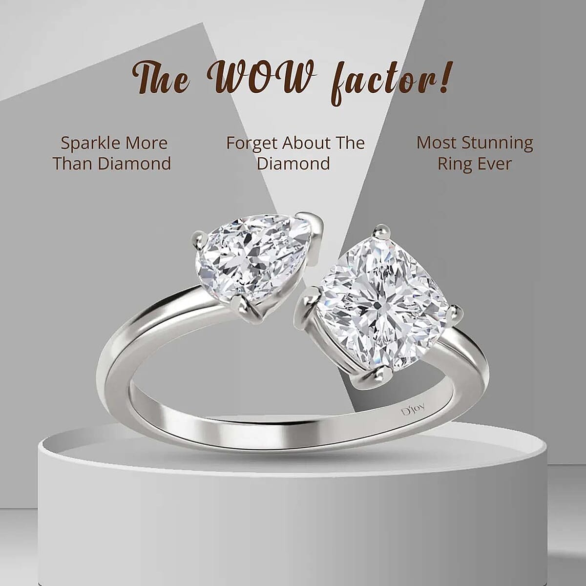 Moissanite Bypass 2 Stone Mixed Shape Ring in Rhodium Over Sterling Silver (Size 9.0) 2.35 ctw image number 4