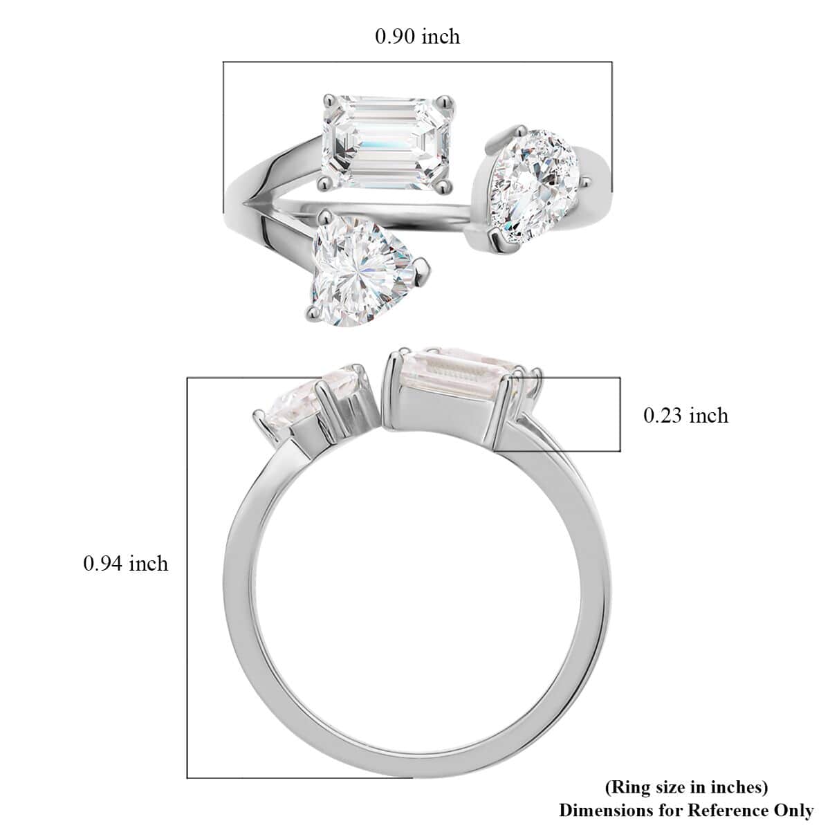 Moissanite Bypass 3 Stone Ring in Rhodium Over Sterling Silver (Size 10.0) 2.50 ctw image number 5