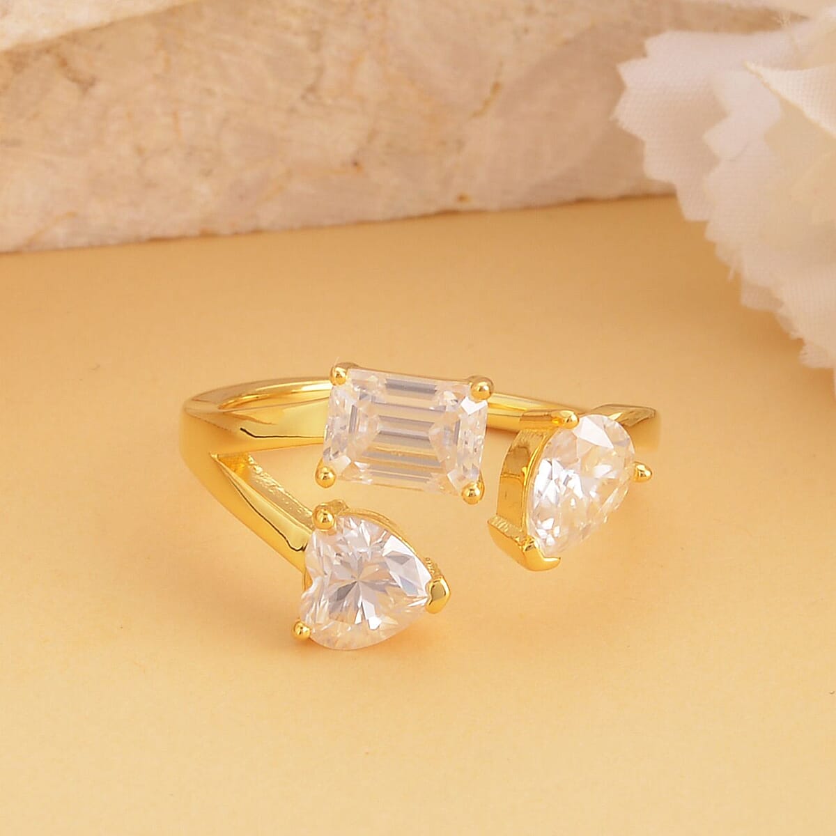 Moissanite Bypass 3 Stone Mixed Shape Ring in Vermeil Yellow Gold Over Sterling Silver (Size 7.0) 2.50 ctw image number 1