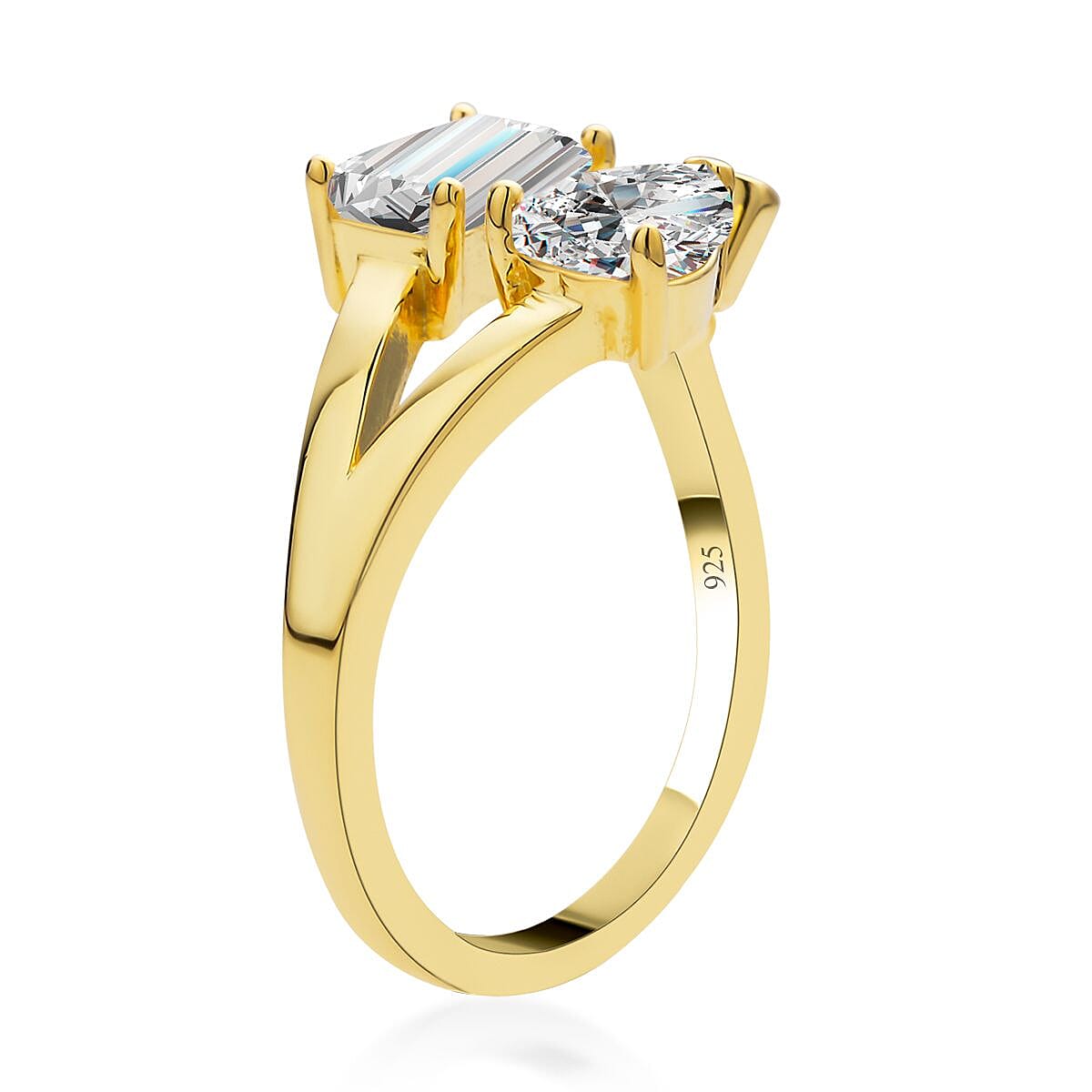 Moissanite Bypass 3 Stone Mixed Shape Ring in Vermeil Yellow Gold Over Sterling Silver (Size 7.0) 2.50 ctw image number 3