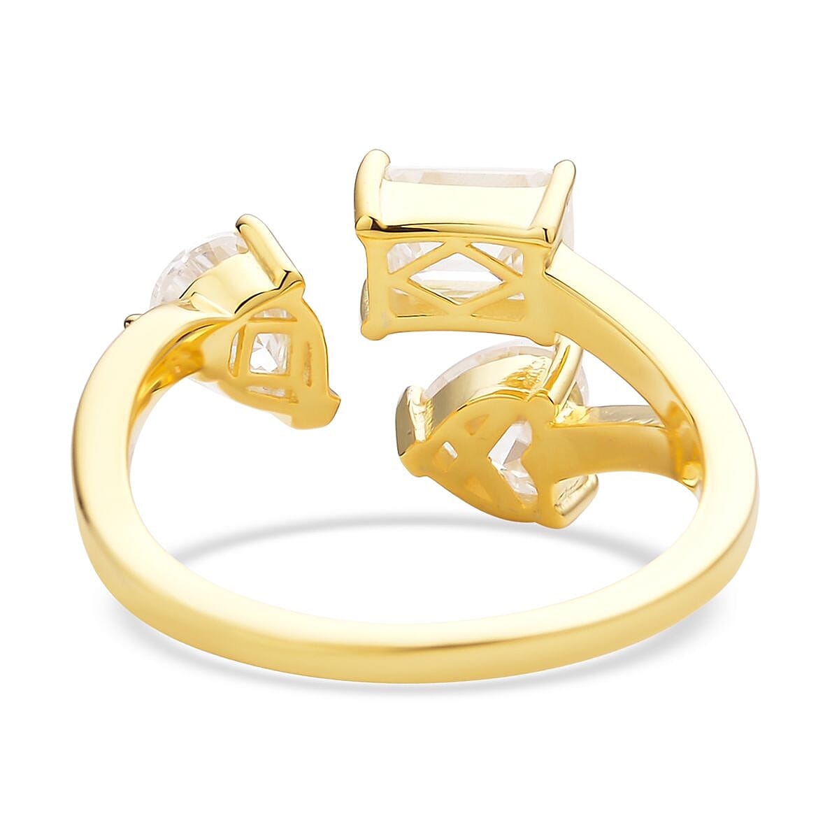 Moissanite Bypass 3 Stone Mixed Shape Ring in Vermeil Yellow Gold Over Sterling Silver (Size 7.0) 2.50 ctw image number 4