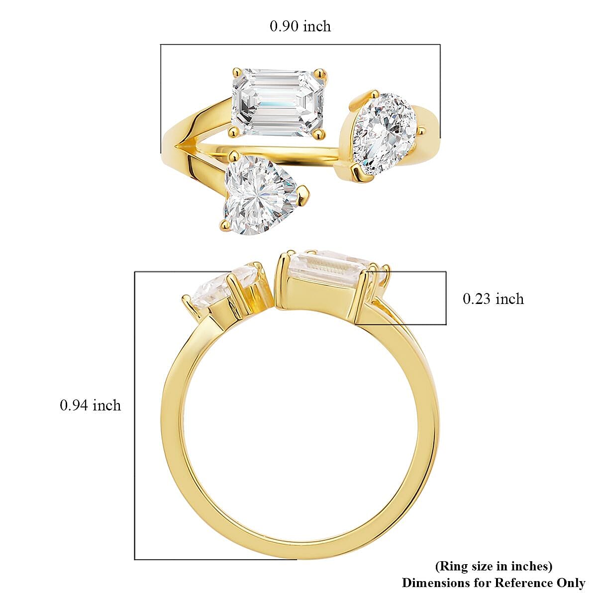 Moissanite Bypass 3 Stone Mixed Shape Ring in Vermeil Yellow Gold Over Sterling Silver (Size 7.0) 2.50 ctw image number 5