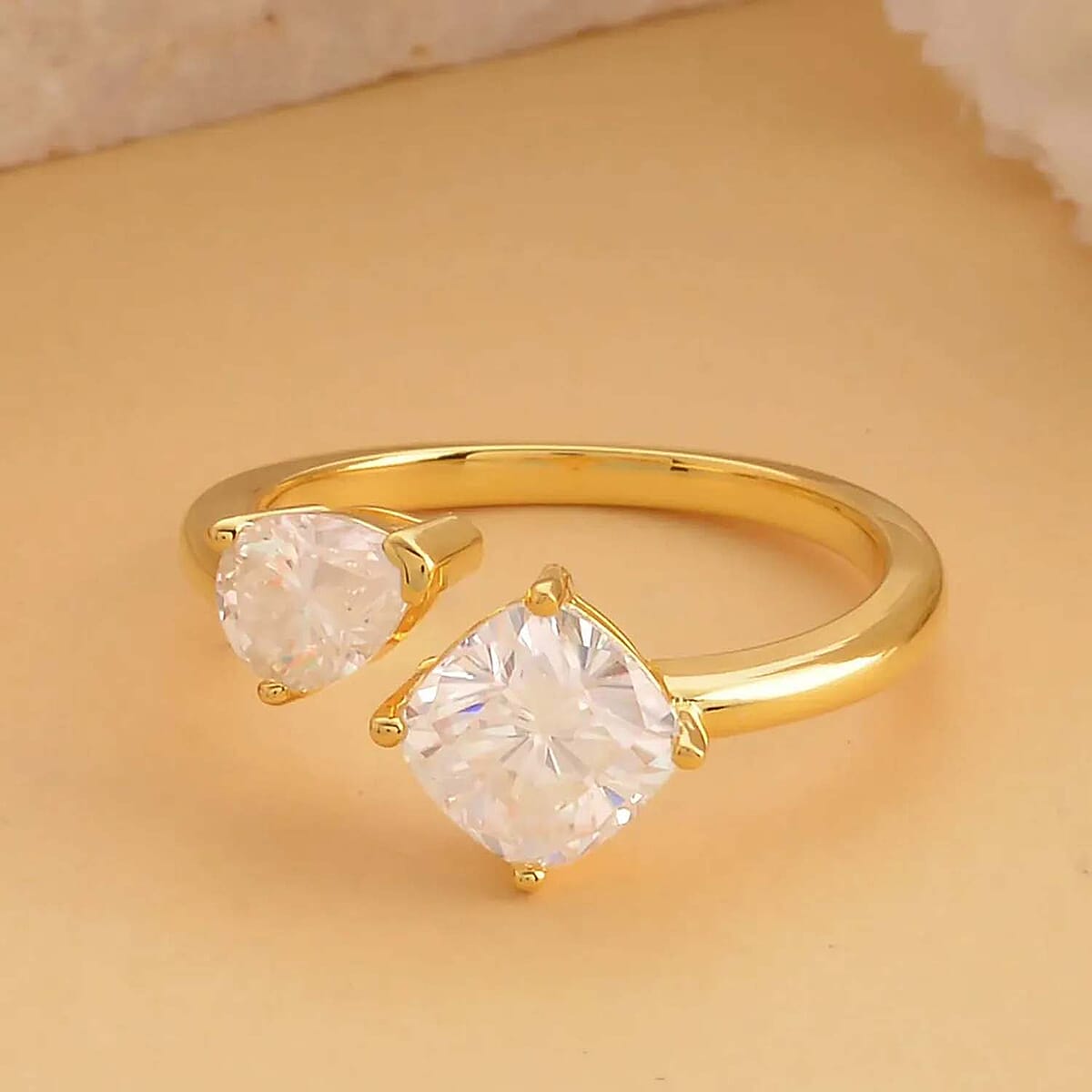 Moissanite Bypass Ring in Vermeil Yellow Gold Over Sterling Silver, Open Band Ring, Moissanite Ring, Two Stone Ring 2.35 ctw (Size 10) image number 1