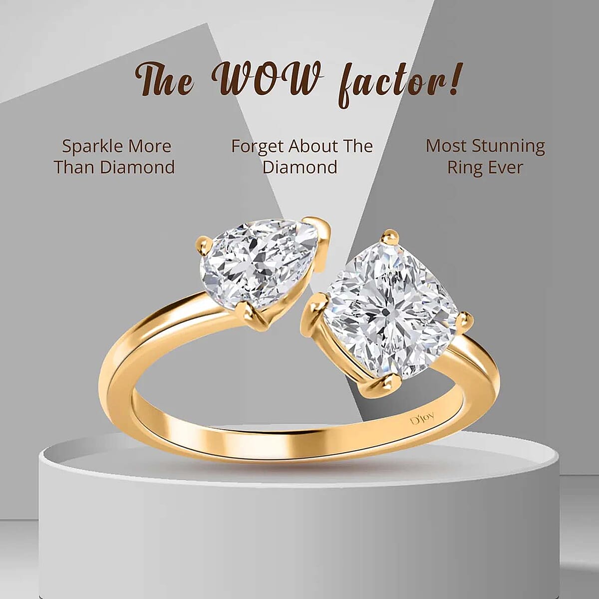 Moissanite Bypass Ring in Vermeil Yellow Gold Over Sterling Silver, Open Band Ring, Moissanite Ring, Two Stone Ring 2.35 ctw (Size 10) image number 4