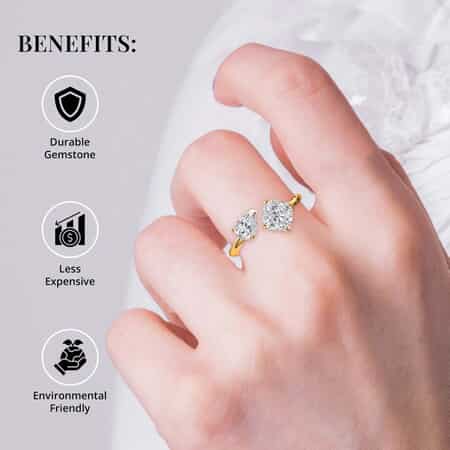 Buy Moissanite Bypass Ring in Vermeil Yellow Gold Over Sterling Silver, Open  Band Ring, Moissanite Ring, Two Stone Ring 2.35 ctw (Size 6) at