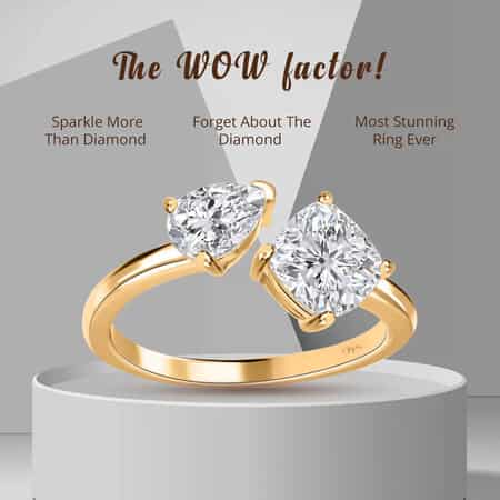 Buy Moissanite Bypass Ring in Vermeil Yellow Gold Over Sterling Silver, Open  Band Ring, Moissanite Ring, Two Stone Ring 2.35 ctw (Size 6) at